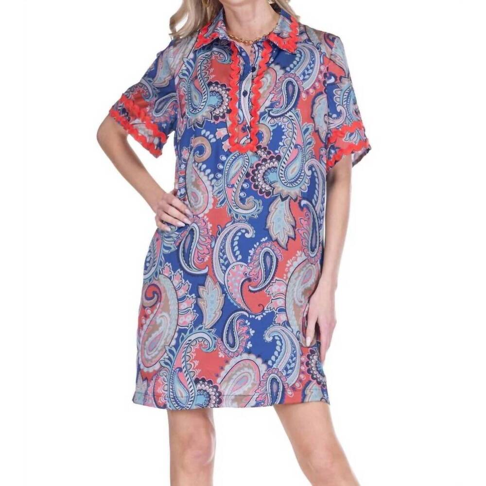 NEW JOY JOY ric rac trim mini dress in americana paisley